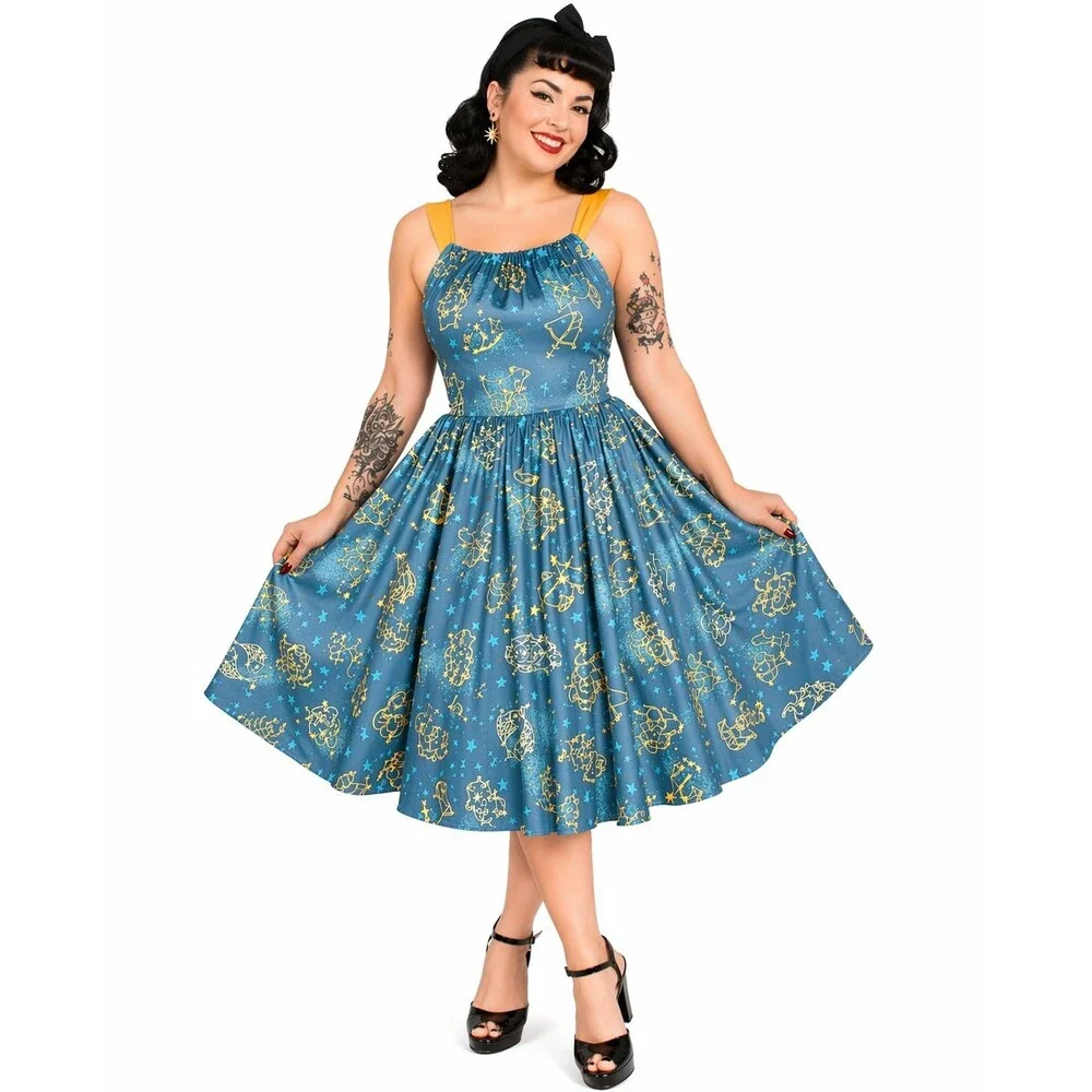 Pinup Couture Audrey Zodiac Celestial Dress Large Fit & Flare Retro Rockabilly - Picture 1 of 10